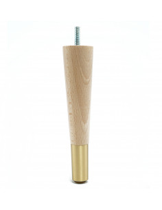Wooden furniture leg with brass end, raw, straight, H180 KM2300