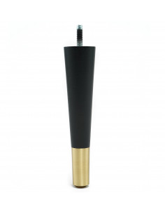 Wooden furniture leg with brass tip, black, straight, H180 KM2301