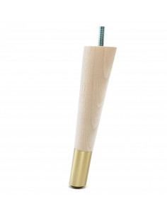 Wooden furniture leg with brass end, raw, slanted, H180 KM2310