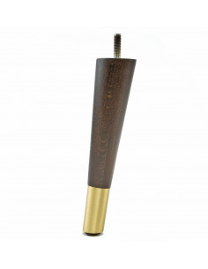 Wooden furniture leg with brass tip, dark brown, slanted, H180 KM2312