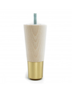 Wooden furniture leg with brass end, raw, straight, H120 KM2340
