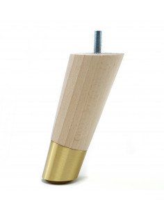 Wooden furniture leg with brass end, raw, slanted, H120 KM2350