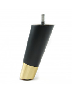Wooden furniture leg with brass tip, black, slanted, H120 KM2351