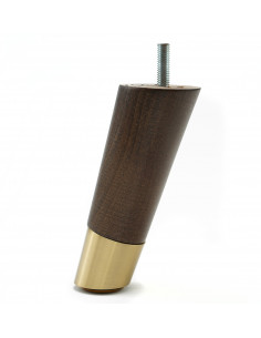 Wooden furniture leg with brass tip, dark brown, slanted, H120 KM2352