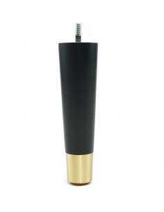 Wooden furniture leg with brass end, black, straight, H180 KM2361