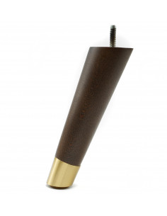 Wooden furniture leg with brass tip, dark brown, slanted, H180 KM2372