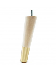 Wooden furniture leg with brass end, raw, slanted, H180 KM2390