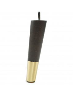 Wooden furniture leg with brass tip, dark brown, slanted, H180 KM2392