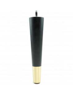 Wooden furniture leg with brass tip, black, straight, H240 KM2401