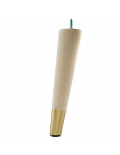 Wooden furniture leg with brass end, raw, slanted, H240 KM2410