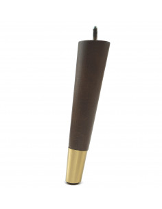 Wooden furniture leg with brass tip, dark brown, slanted, H240 KM2412