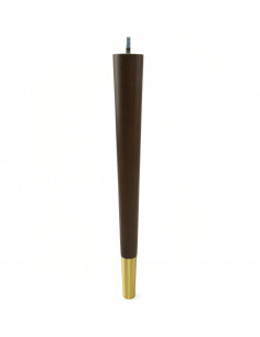 Wooden furniture leg with brass tip, dark brown, straight, H420 KM2322