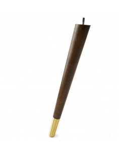 Wooden furniture leg with brass tip, dark brown, slanted, H420 KM2332