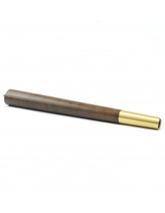 Wooden furniture leg with brass tip, dark brown, slanted, H420 KM2332 2