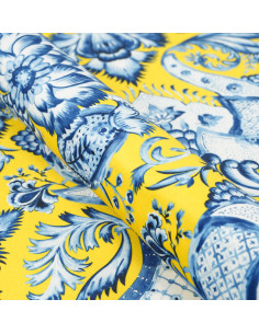 Fabric No.102 WONDER VELVET ( BLUE DECORATION ON YELLOW BACKGROUND ) 2