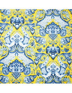 Fabric No.102 WONDER VELVET ( BLUE DECORATION ON YELLOW BACKGROUND )