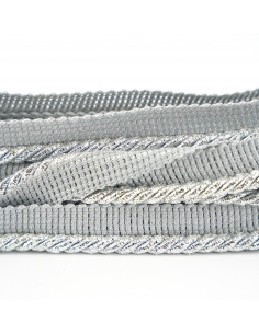 Decorative cord with piping 6 mm glitter silver KM12219