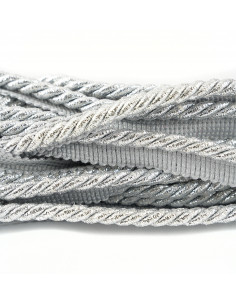 Decorative cord with piping 8 mm glitter silver KM12419