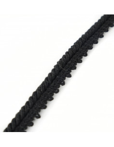 Cord with decorative ribbon matte 12 mm wide black KM13216