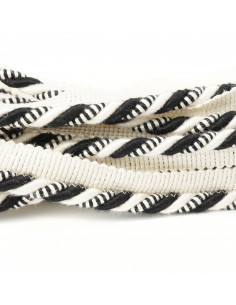 Decorative cord matte with piping 8 mm ecru-black KM13823